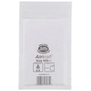 image of Jiffy Airkraft Size 000 Postal Bags Bubble lined Peel and Seal 90x145mm White 1 x Pack of 150 Bags