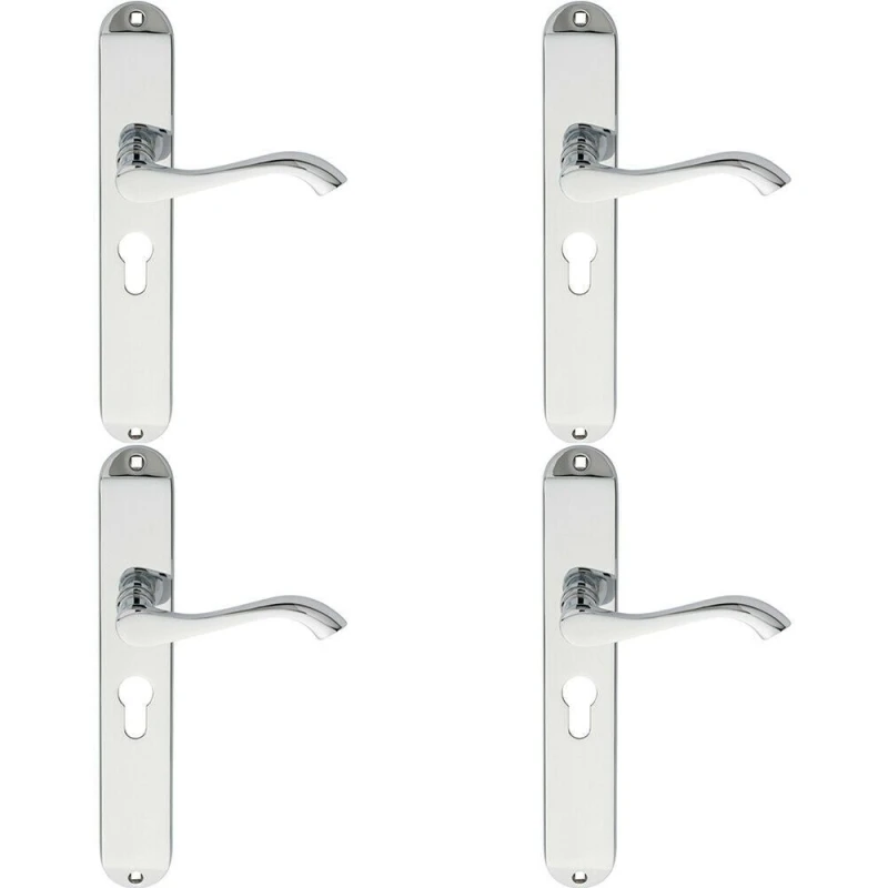 Image of Loops 4x PAIR Curved Lever on Long Slim Euro Lock Backplate 241 x 40mm Polished Chrome Multi
