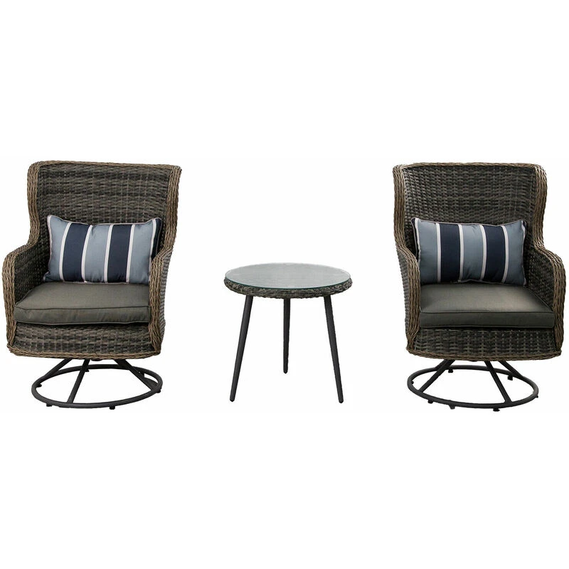 Image of FURNITURE ONE 3 Piece Rattan Swivel Chair with Coffee Table Set A257-UK-N