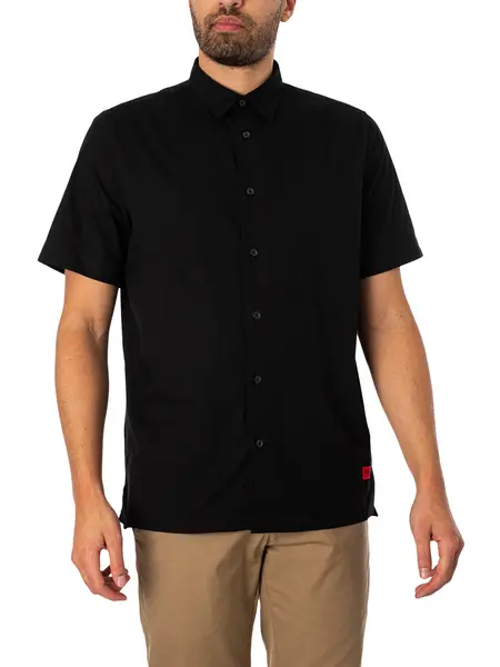 Image of HUGO Ebor Straight Short Sleeved Shirt Black S