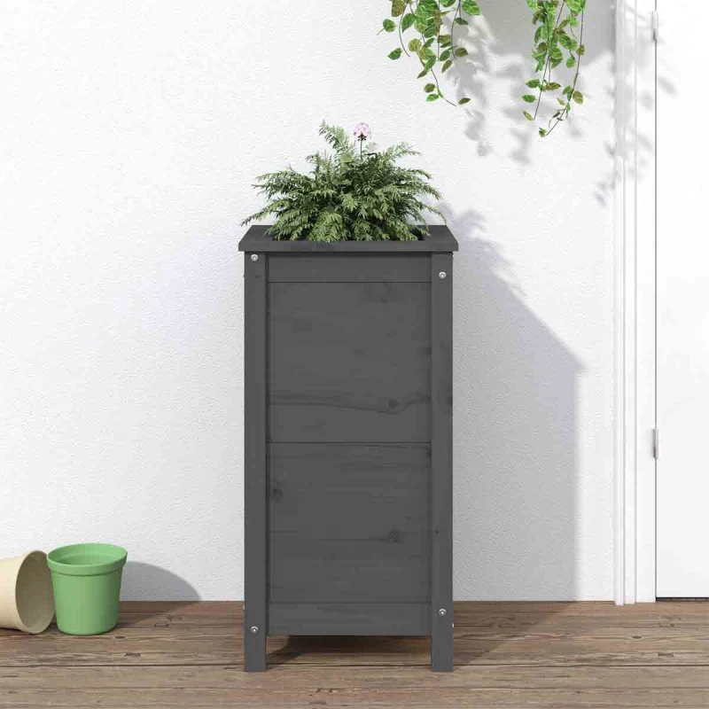Image of vidaXL Garden Planter Grey 40x40x78cm Solid Wood Pine, Grey 825277