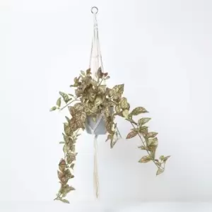 Image of HOMESCAPES Artificial Hanging Basket Ivy Plant in Pot, 95cm - Green & Pink