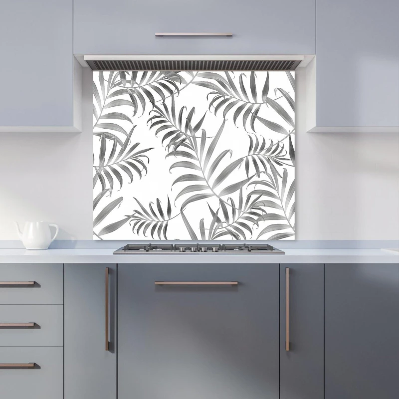 Image of Warren Reed - Designer Hawaiian Style Palm Leaves Kitchen Splashback in Grey Size: 600mm x 750mm Grey Unisex 600mm x 750mm
