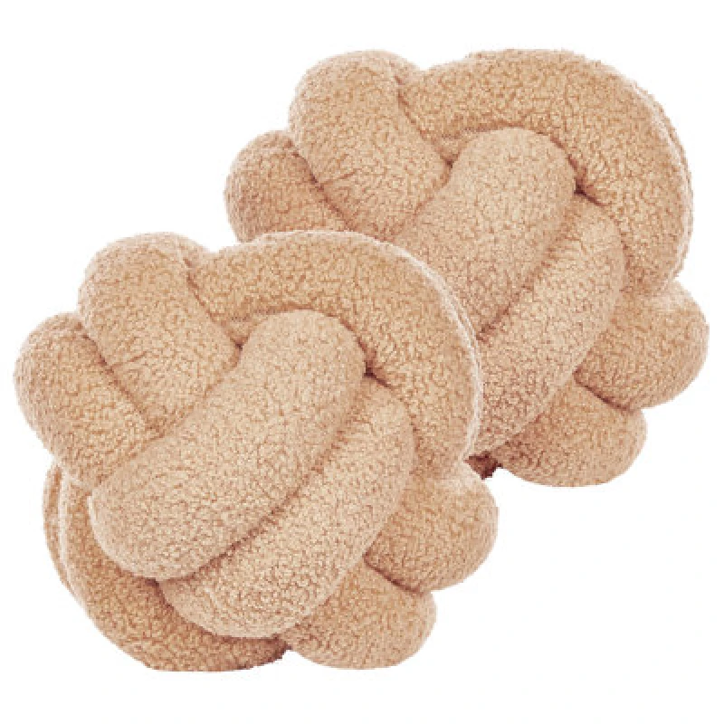 Image of Beliani Set Of 2 Decorative Cushions Malni Boucle 19 X 19cm Sand Beige Solid