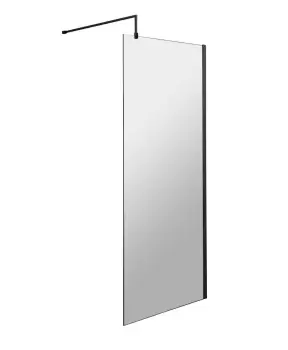 Image of Hudson Reed 700mm Wetroom Screen With Black Support Bar - Matt Black