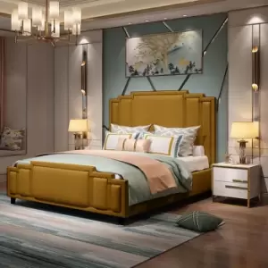 Image of Elixa Bed Double Plush Velvet Mustard