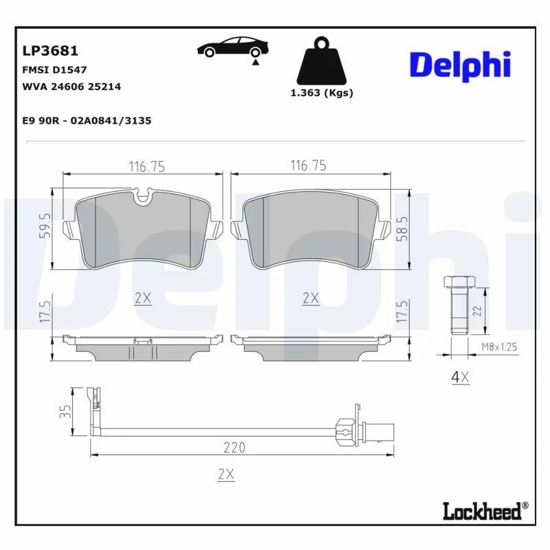 Image of DELPHI Brake pad set DELPHI LP3681