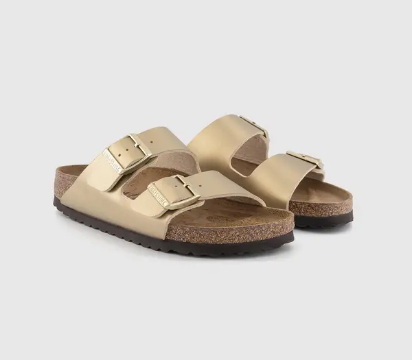 image of Birkenstock Womens Arizona Two Strap Sandals Glamour Gold In Multi, 5