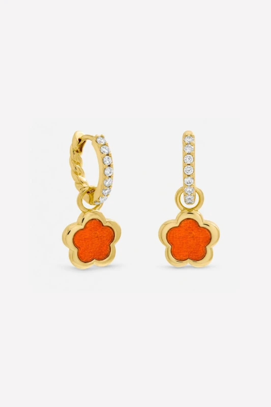 Image of Inicio Womens Gold Plated & Cherry Red Flower Earrings - Gift Pouch Gold Female One Size