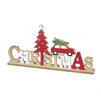 Image of Wooden Christmas Sign With Car
