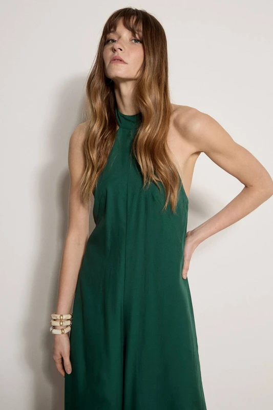 Image of Apricot Womens Halter Neck Wide-Leg Jumpsuit in Green Size: 12 Green Female 12