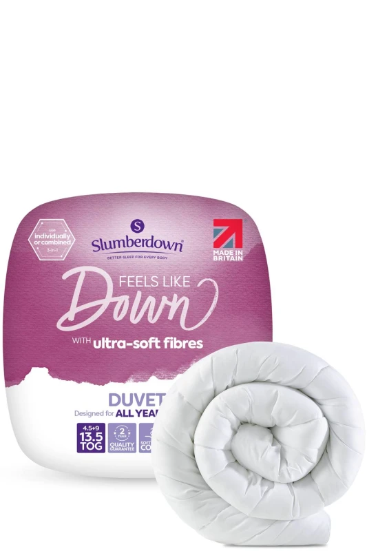 Image of Slumberdown Feels Like Down 13.5 Tog (4.5+9 Tog) All Season Duvet in White Size: King White Unisex King