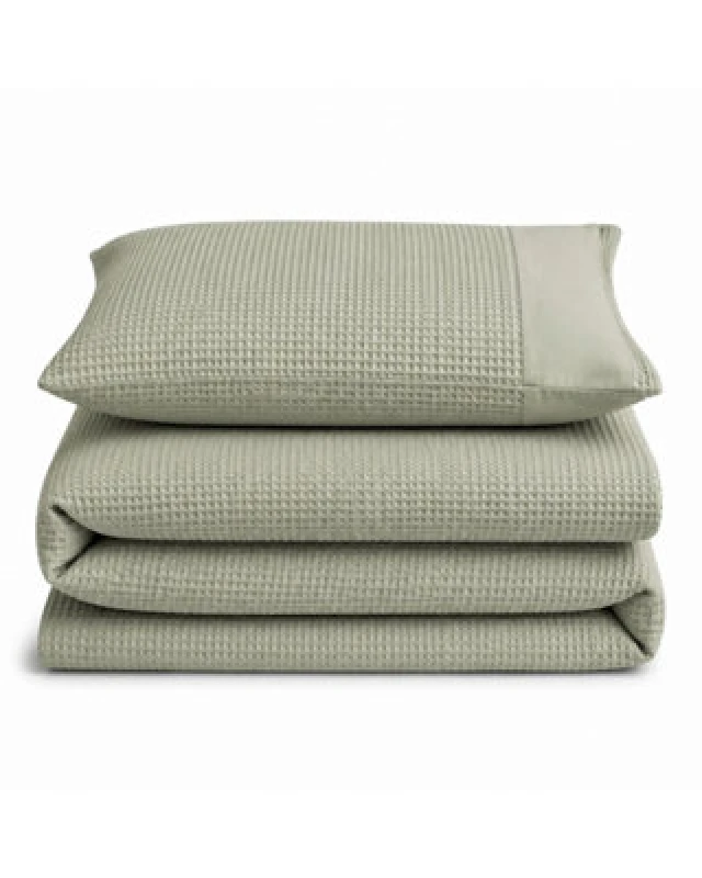 Image of Velosso Sage Waffle Weave Duvet Cover And Pillowcase Set Single