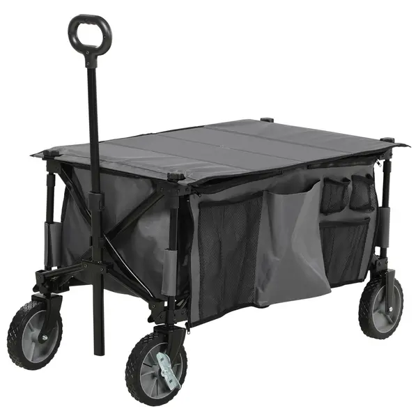 image of Outsunny Folding Wagon Garden Cart Collapsible Camping Trolley for Outdoor Grey