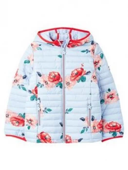 Image of Joules Girls Kinnaird Floral Packaway Padded Jacket - Blue, Size 8 Years, Women