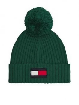 Image of Tommy Hilfiger Kids Flag Pom Pom Beanie - Green, Size S-M=3-6 Years