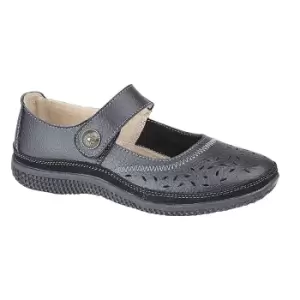 Image of Boulevard Womens/Ladies Wide Fitting Touch Fastening Perforated Bar Shoes (8 UK) (Black)