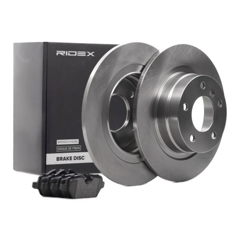 Image of RIDEX 3405B1439 Brake disc and pads set Rear Axle, Brake Disc Type: Solid, excl. wear warning contact Brake Set,disc brakes (3405)