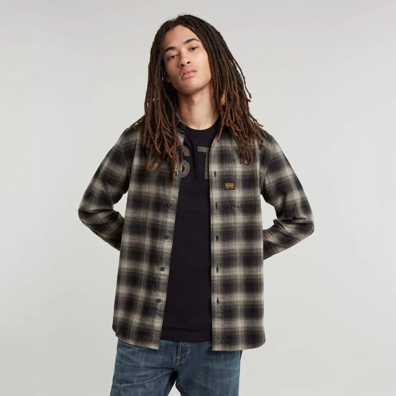 Image of G Star Mens Bristum Checked Long Sleeve Shirt Moss Check male Medium