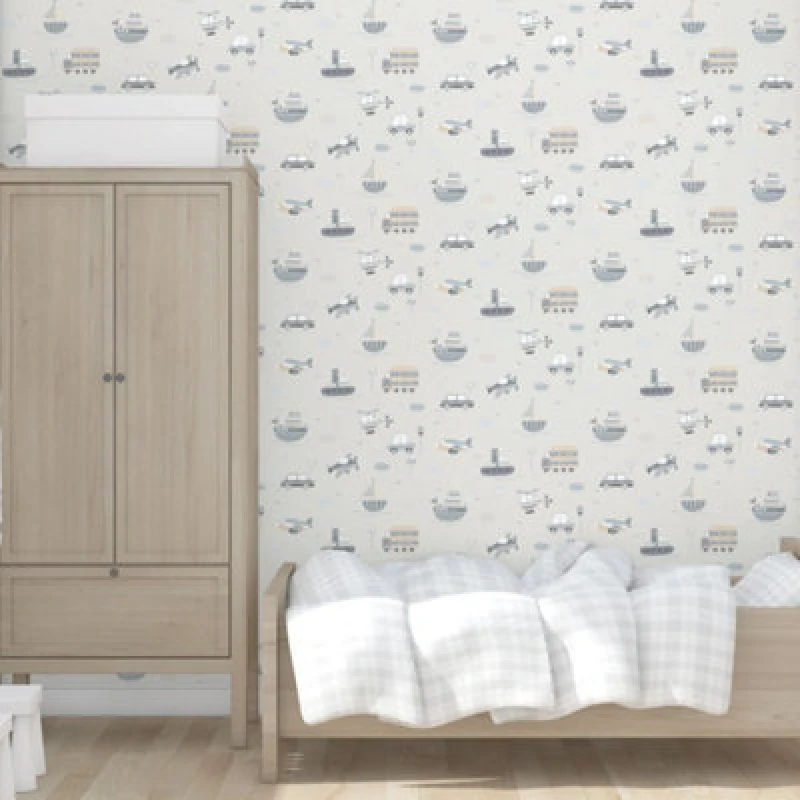 Image of Galerie Tiny Tots 2 Greige Tan Transportation Smooth Wallpaper