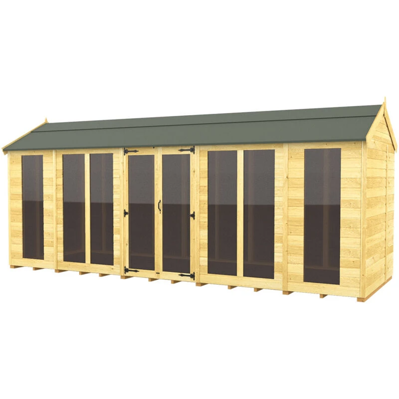 Image of Flat Pack Sheds DIY Sheds 18 x 5 Apex Summer House (Full Height Window), Brown 18X5AFHWSHFF