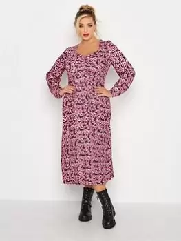 Image of Yours Ruched Midaxi Dress Pink Floral, Pink, Size 14, Women