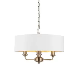 image of Highclere Single Shade Pendant Ceiling Lamp, Antique Brass Plate, Vintage White Fabric