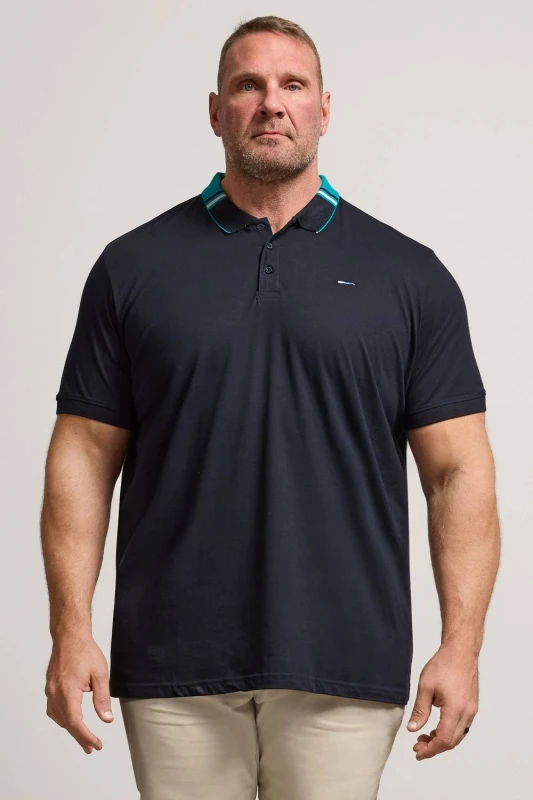 Image of BadRhino BadRhino Men Jacquard Collar Polo Shirt in Blue Size: large Blue L Male 5063111843657