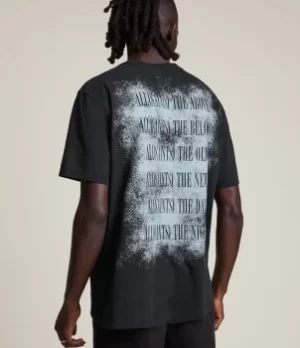 Image of AllSaints Mens Shadow Stamp Crew T-Shirt, Jet Black, Size: M