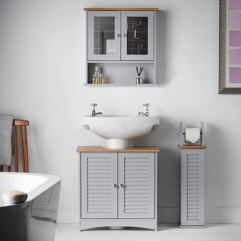 Image of CARME HOME Atlanta 3 Piece Set Bathroom Furniture Sink Storage Cabinet with Mirror in Grey Grey Unisex