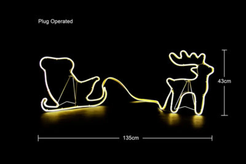 Image of Shatchi Reindeer With Sleigh Neon Effect Rope Light Silhouette Double Side 90 Warm White Leds