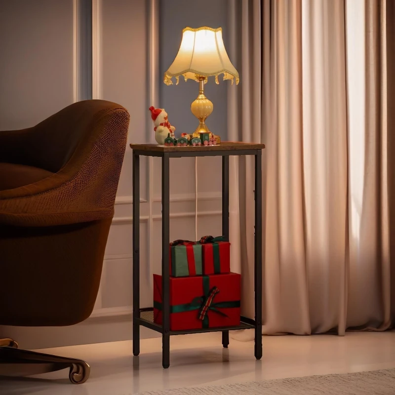 Image of Rafaelo Mobilia Bedside Table with Adjustable Mesh Shelf in Brown Brown Unisex