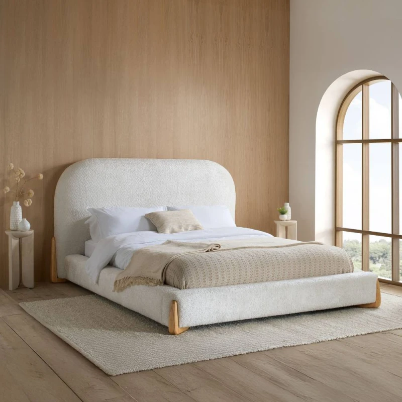 Image of Birlea Amalfi White Boucle Fabric Bed Frame - 5ft King Size