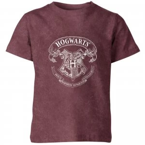 Image of Harry Potter Hogwarts Kids T-Shirt - Burgundy Acid Wash - 9-10 Years - Burgundy Acid Wash