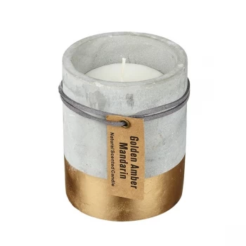Image of Small Concrete Half Dipped Design Golden Amber Mandarin Candle By Heaven Sends