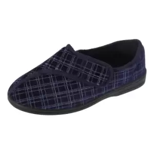 Zedzzz Mens George Touch Fastening Check Velour Slippers (7 UK) (Navy Blue)