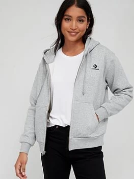 Image of Converse Embroidered Star Chevron Zip Through Hoodie - Grey, Black Size XL Women