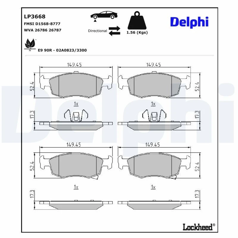 Image of DELPHI Brake pad set DELPHI LP3668