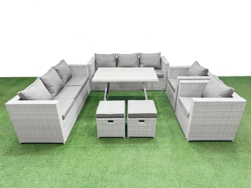 Image of Fimous 10 Seater Garden Furniture Set with 2 Small Stools Light Grey Light Grey Unisex