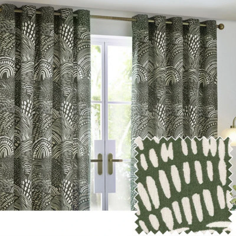 Image of Nola Abstract Curtains Olive, Olive / 117 x 137cm