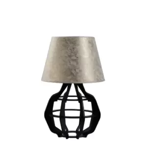 image of Bento Table Lamp With Round Tapered Shade Black, Gold, 30.5cm, 1x E27