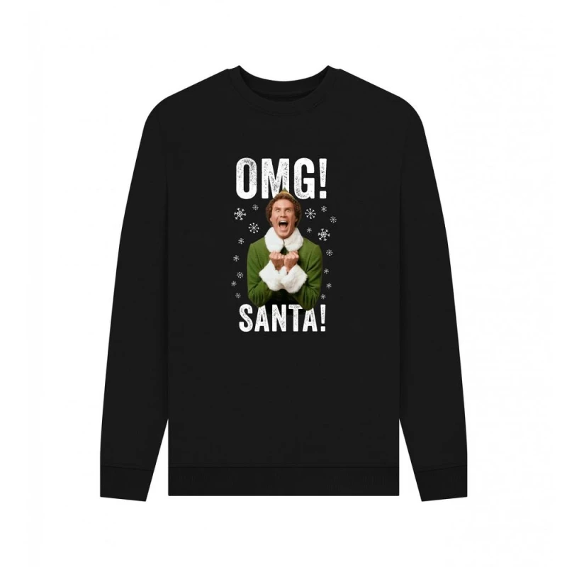Image of Elf Mens OMG Santa Sweatshirt in Black Size: Small Black Male S
