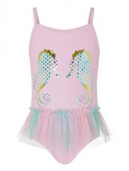 Image of Monsoon Baby Girls Blaire Seahorse Swimsuit - Pale Pink