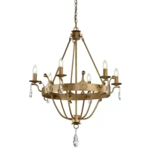 Image of 6 Bulb Chandelier Basket Style Base Crystal Droplets Gold Patina LED E14 60W