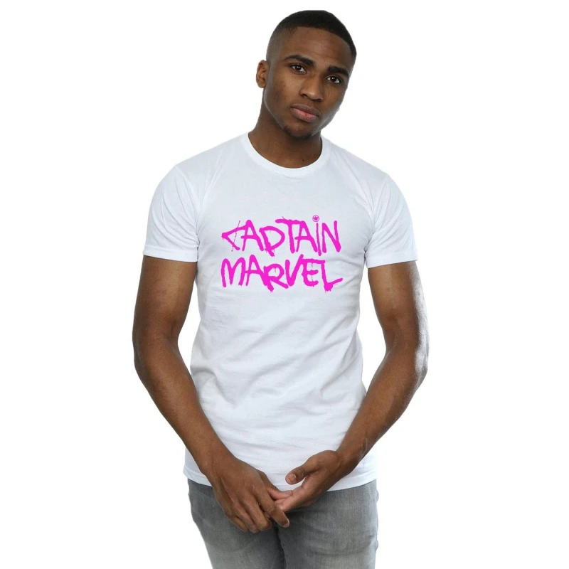 Image of Marvel Marvel Men Captain Spray Text T-Shirt in White Size: Small White S Male 5059114191185