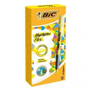 image of Bic Marking Highlighter Flex Brush Tip Pen FineMediumLarge Yellow Pack