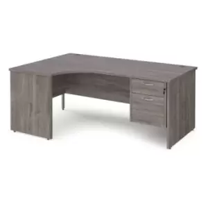 image of Maestro 25 left hand ergonomic desk 1800mm wide with 2 drawer pedestal - grey oak top with panel end leg