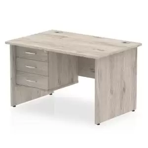 image of Impulse 1200 Rectangle Panel End Leg Desk Grey Oak 1 x 3 Drawer Fixed