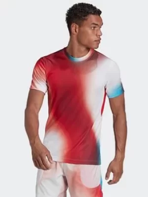 Image of adidas Melbourne Tennis Freelift Printed Tee, White Size XS Men
