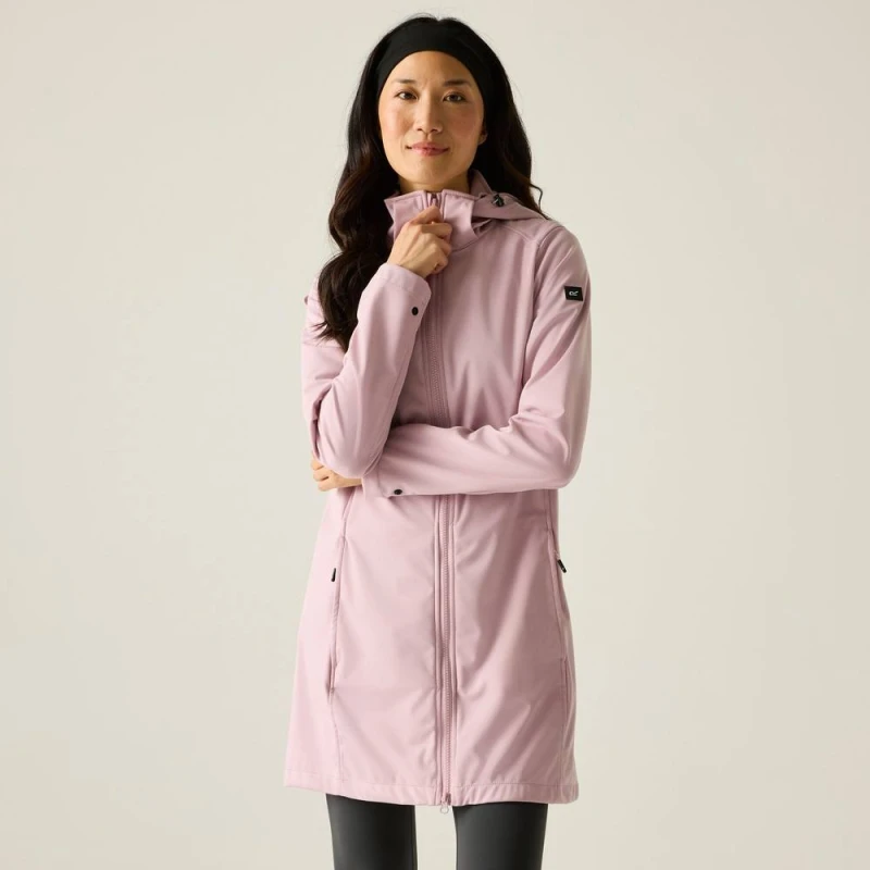 Image of Regatta Womens Carisbrooke Water-Repellent Longline Hooded Softshell Jacket in Pale Lilac Size: 10 Pale Lilac Female 10
